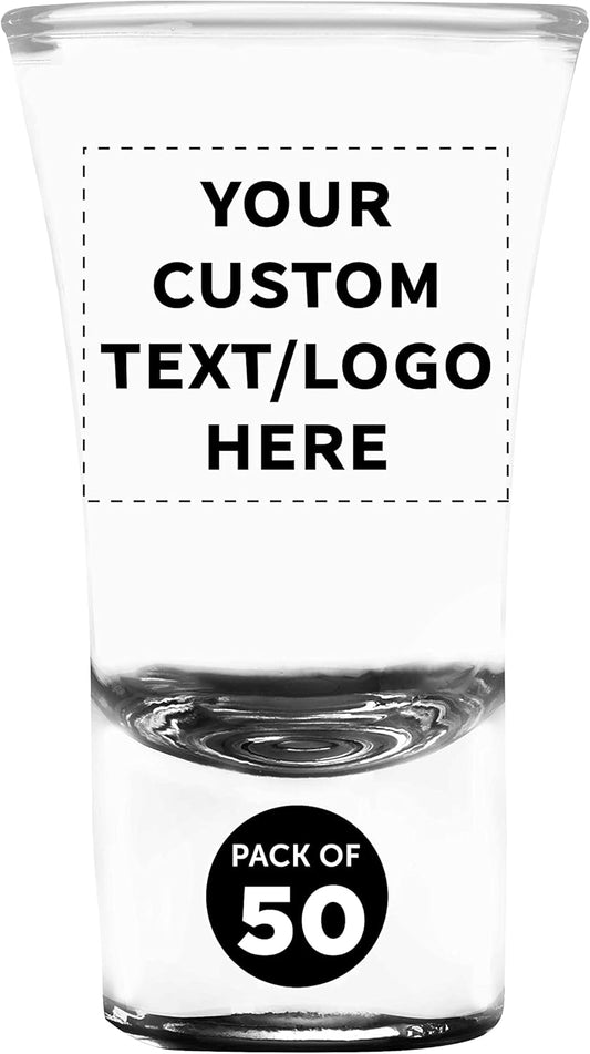 Custom 2 oz. Lord Shooter Etched Shot Glasses, 50 pack, Personalized Text, Logo, 21st Birthday Party, Lounge Glassware, Black