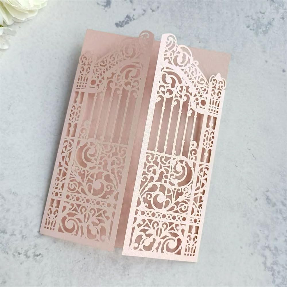 MillaSaw Soft Pink Laser Cut Gate Invitation for Wedding Bridal Shower Birthday Quinceanera Invitation 25 Sets (soft pink, 4.9"x7.1")