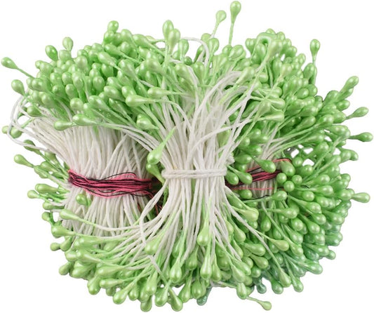 HAHIYO 700Pcs 3mm Light Green Pearl Double Head Flower Stamen Pistil Hand-Made Artificial Flower Pistil para Flore Pearlized Floral Stamen Flower Pollen Stamen for Flower Making Scrapbook Decoration