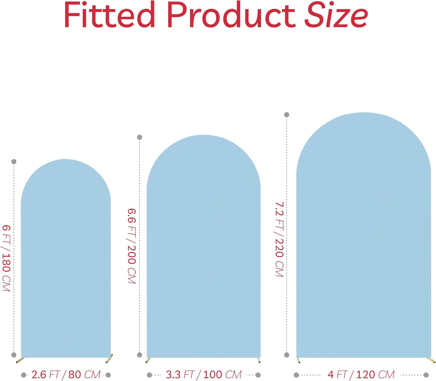 Spandex Anti Wrinkle Arch Backdrop Cover - High Elastic Fitted Arch Stand Cover Set of 3, Dusty Blue Round Top Chiara Backdrop for Wedding Birthday Party Garden Decor 6Ft, 6.6Ft, 7.2Ft