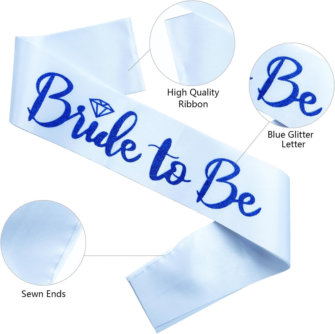 Bride to Be Sash, Bachelorette Party Sash for Bridal Shower Wedding Party Favors Accessories Supplies Engagement Gifts,White Satin with Glitter Letter Blue