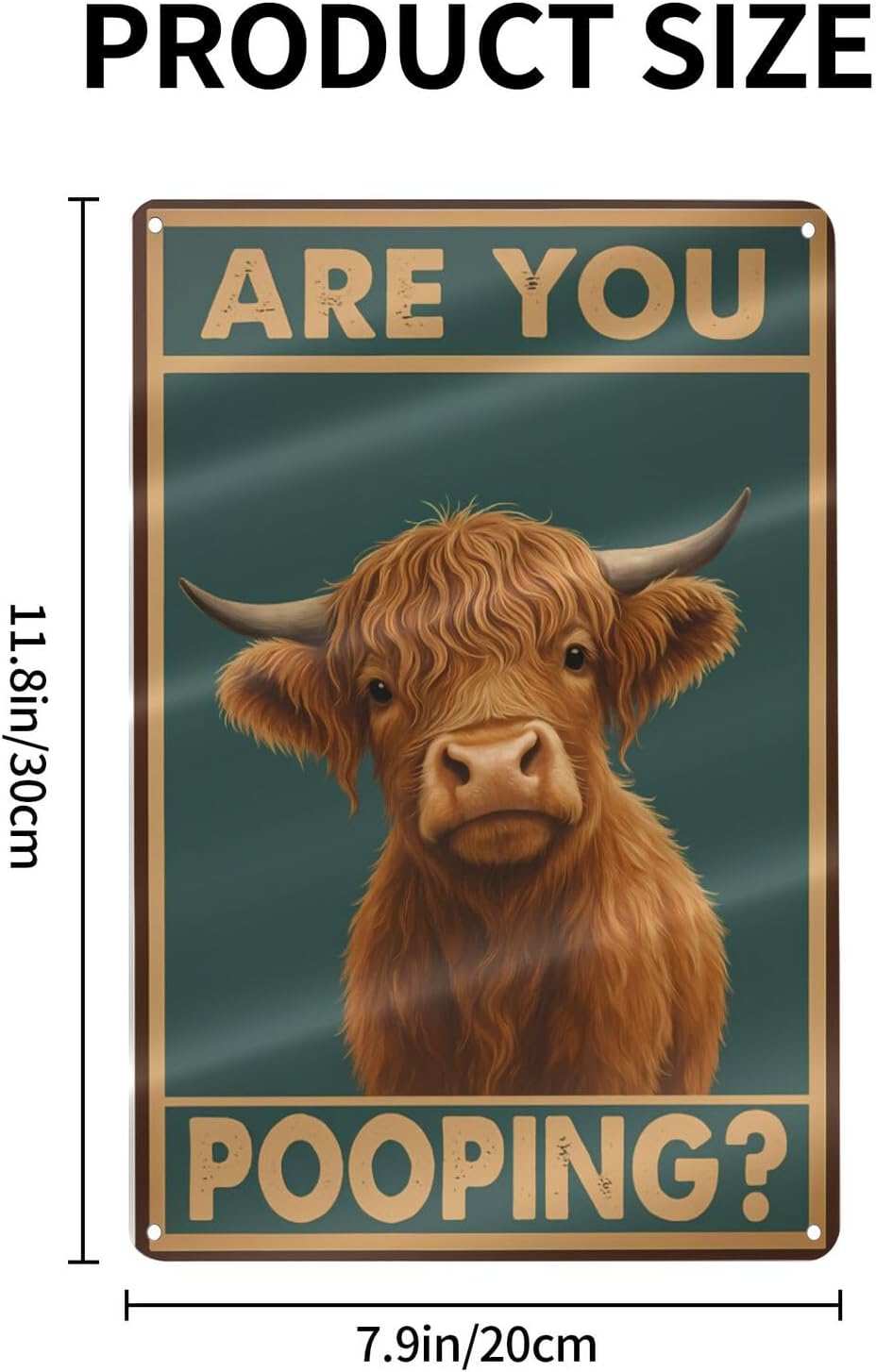 Funny Highland Cow Bathroom Sign - "Are You Pooping?" Vintage Western Tin Wall Decor for Restroom, Toilet or Farmhouse - 8" x 12" Metal Sign