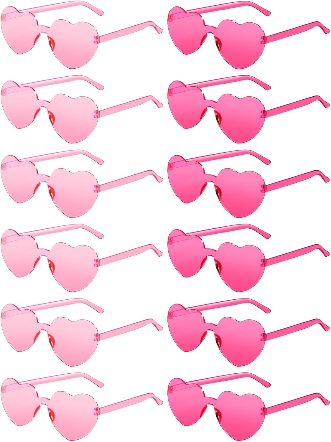 12 Pairs Heart Shaped Sunglasses for Women Colorful Glasses Fun Trendy Transparent Heart Sunglasses Party Favor (Pink, Rose Red)
