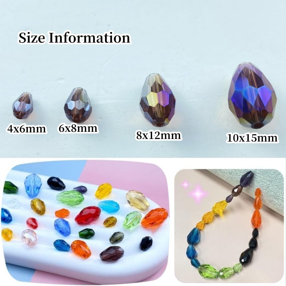 130pcs 6x8mm Teardrop Crystal Glass Beads Vertical Hole Faceted Glass Teardrop Spacer Beads for Bracelets Necklace Earring DIY Jewelry Making Craft(Purple AB)