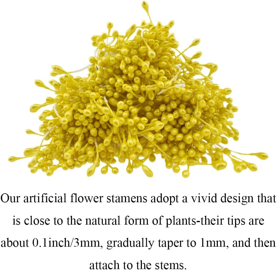 HAHIYO 700Pcs 3mm Yellow Pearl Straight-head Artificial Floral Pistil for Making & Decoration
