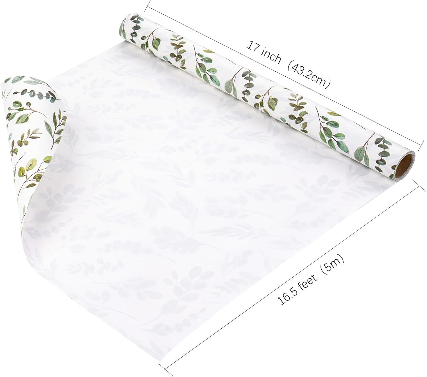 WRAPAHOLIC Kraft Wrapping Paper - Mini Roll - 17 Inch x 16.5 Feet - Eucalyptus Leaves Wrapping Paper for Wedding, Birthday, Bridal Shower, Tea Party, Drawer Liners, Home Closet Shelves