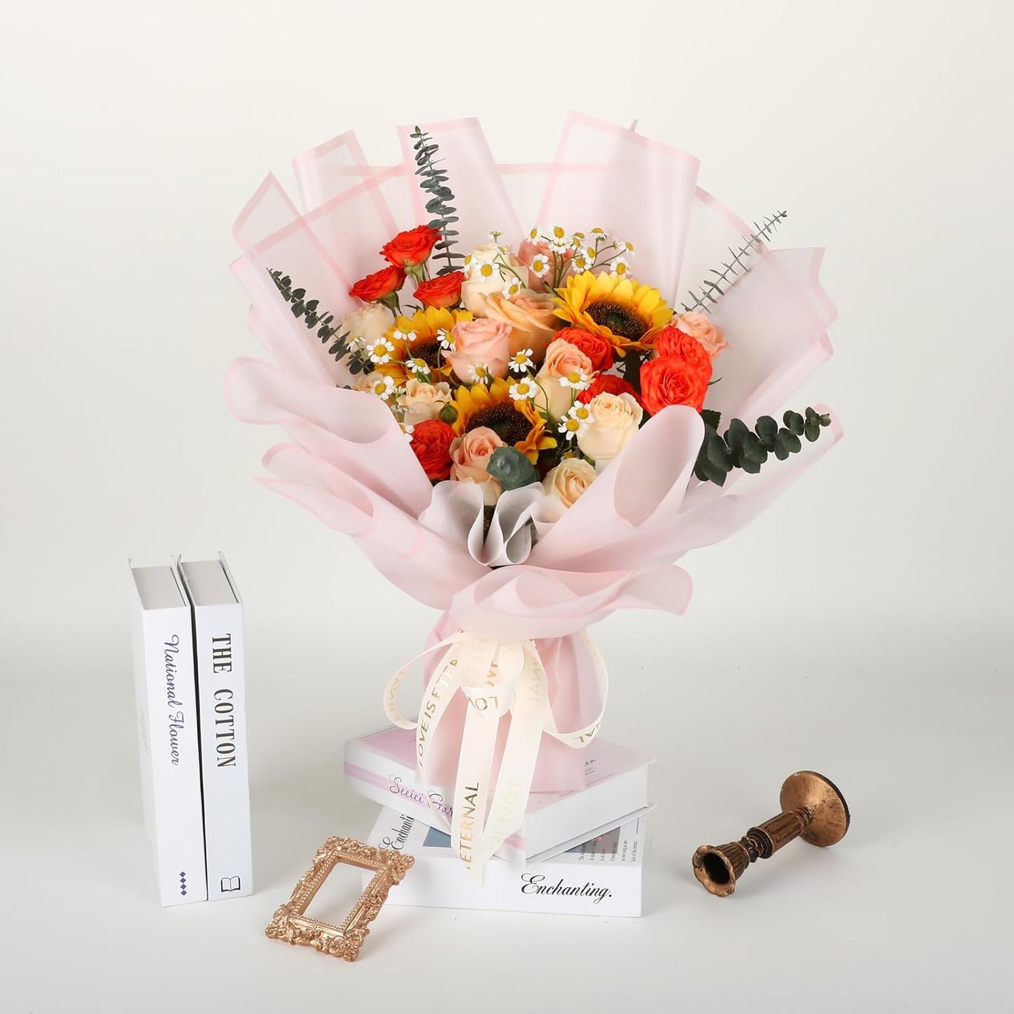 NESCCI 20 Sheet Flower Wrapping Paper - Waterproof Floral Bouquet Wrapping Paper, Florist Supplies Packaging Paper for Wedding Birthday Gift DIY (Translucent Pink)