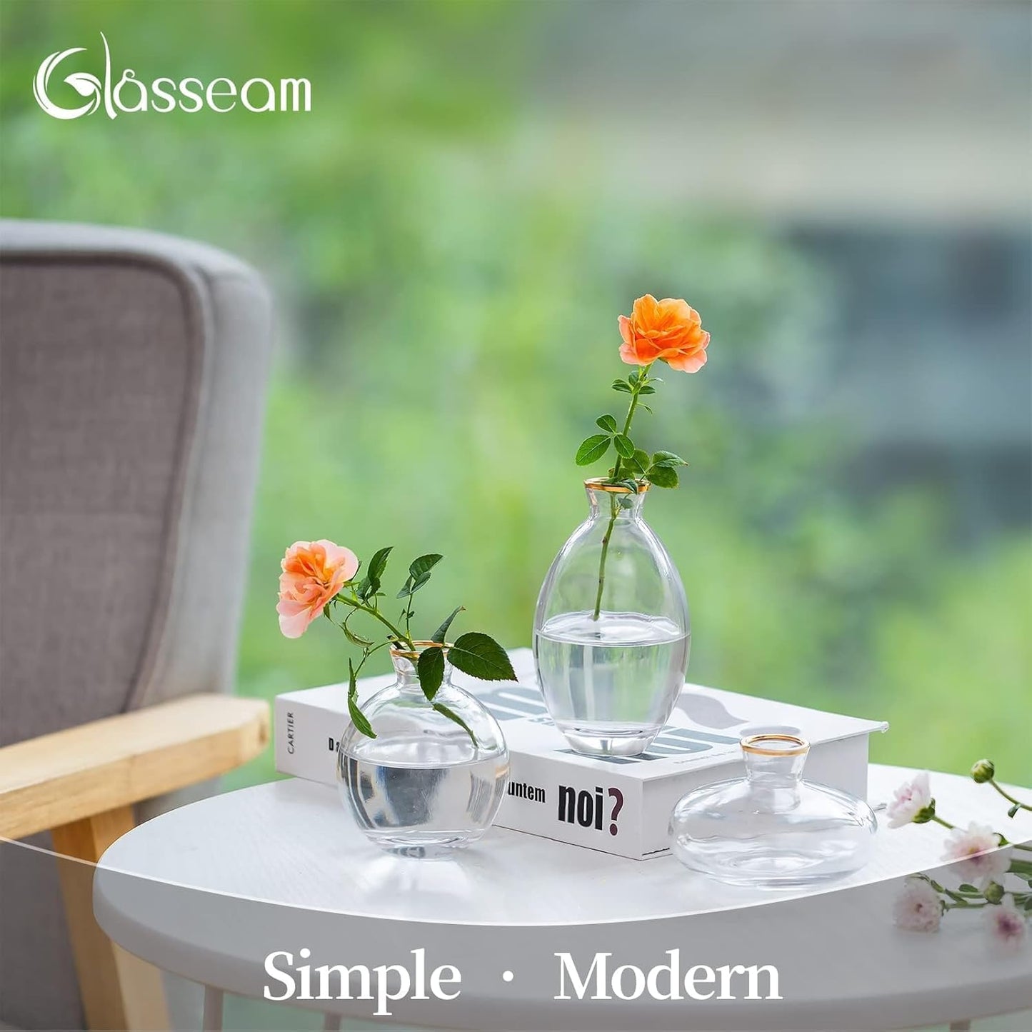 Glass Bud Vase for Centerpieces: 12Pcs Glasseam Gold Rim Mini Small Vases for Flowers Bulk Flower Vase Set Aesthetic Cute Handmade Tiny Short Wedding Table Centerpiece Decor