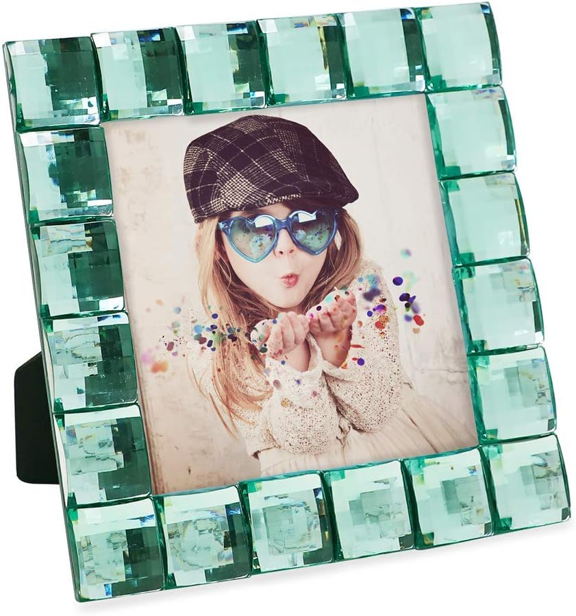 Isaac Jacobs Decorative Sparkling Light Green Jewel Picture Frame, Photo Display & Home Décor (4x4, Light Green)