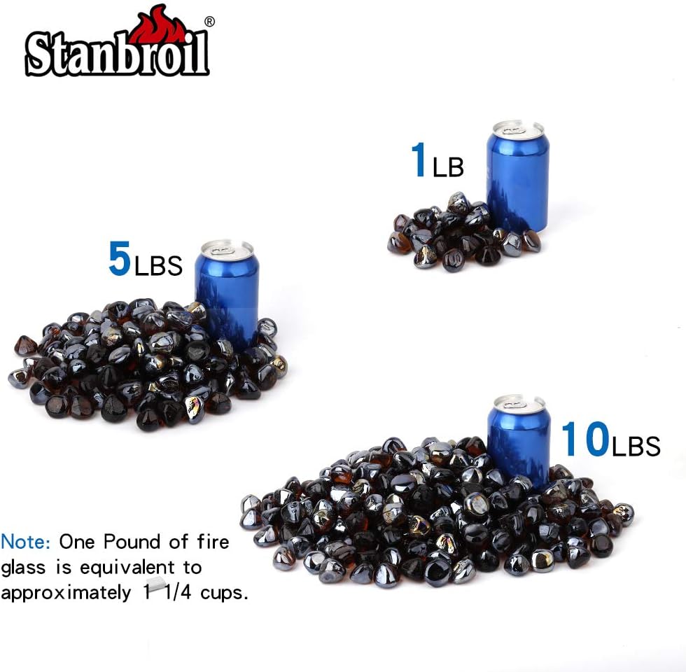 Stanbroil 10-Pound Fire Glass Diamonds - 1/2 inch Luster Fire Glass for Fireplace Fire Pit and Landscaping, Amber Luster