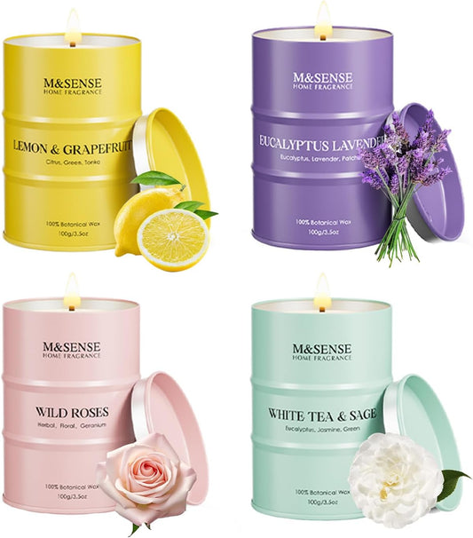 Fall Candles Set | Mini Scented Candles Gift Set | 4 Pack Candles for Home Scented Candle,Citrus Lemon Lavender Rose Sage Candle,Gift Set for Women and Men,Soy Wax 14 oz 86 Hour