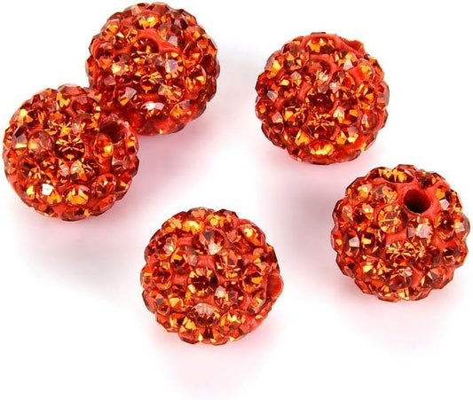 50pcs Adabele Grade A Suncatcher Crystal Rhinestone Pave Loose Beads 8mm Sun Orange Polymer Clay Disco Ball Spacers Compatible with Shamballa All Craft Jewelry Making DB8-12