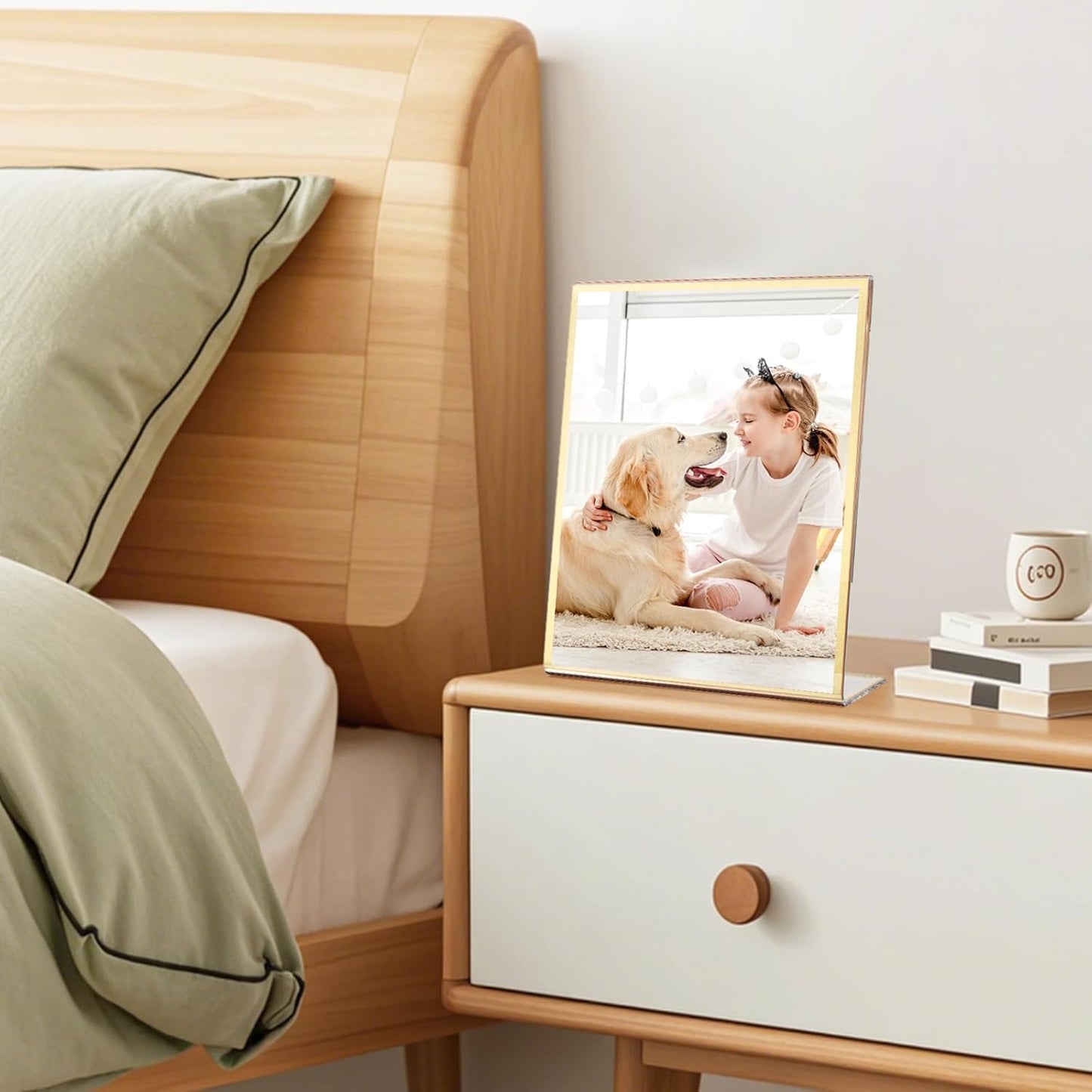 Acrylic Gold Frames 8 x10, Slanted Back Gold Picture Frames Table Acrylic Sign Holder for Photos Wedding Table Numbers and Art Display with Removable Clear Sticky Dots，6 Pack