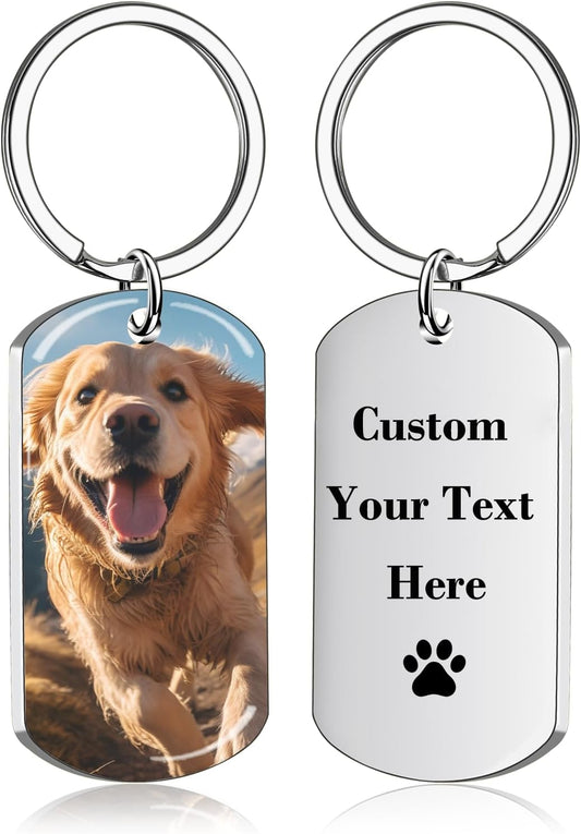 Custom Keychain with Picture - Personalized Photo LOGO Text Customized Key Chain for Boyfriend Dad Men Gifts