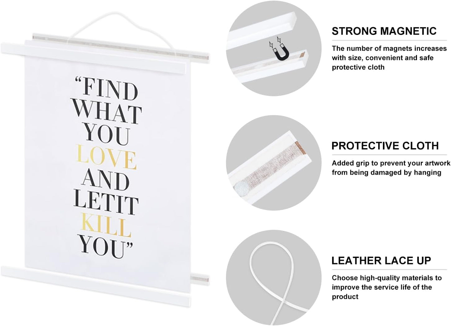 40x27 40x30 40x20 Poster Frame, Magnetic Light Wood Wooden Frame Hanger for Photo Picutre Canvas Artwork Art Print Wall Hanging (1 Pack, 40", White)