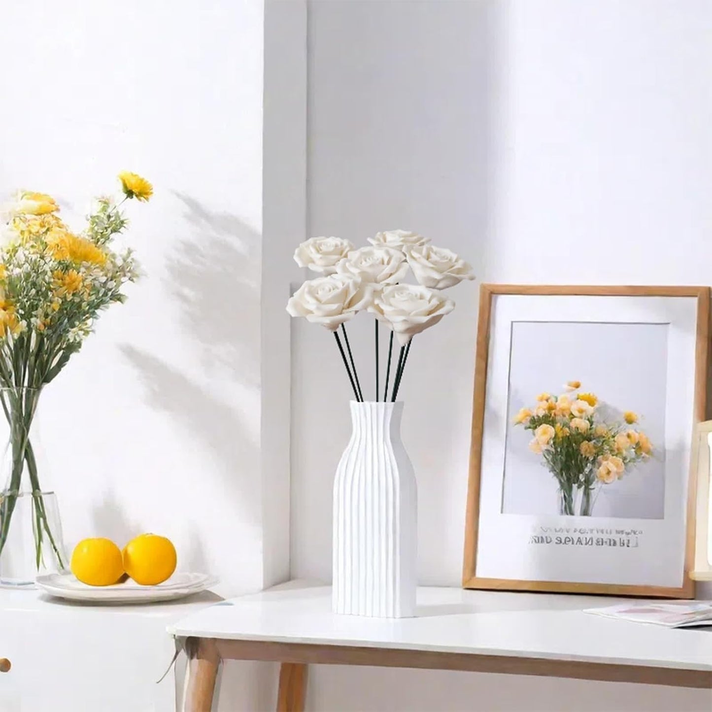 6 pcs Handmade Ceramic Roses,Featuring Vibrant Colors and Intricate Petal Details Floral Decorations Wedding Decoration Christmas Decor Gift Providing Long-Lasting Beauty (White)