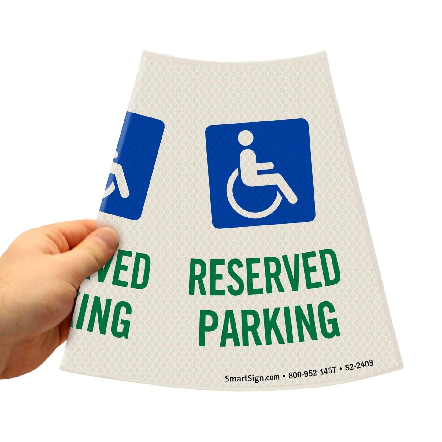 SmartSign 6-Pack Reflective Parking Cone Signs with ADA Wheelchair Symbol, 360 Visibility, Non-Adhesive Vinyl, 3-Side Print