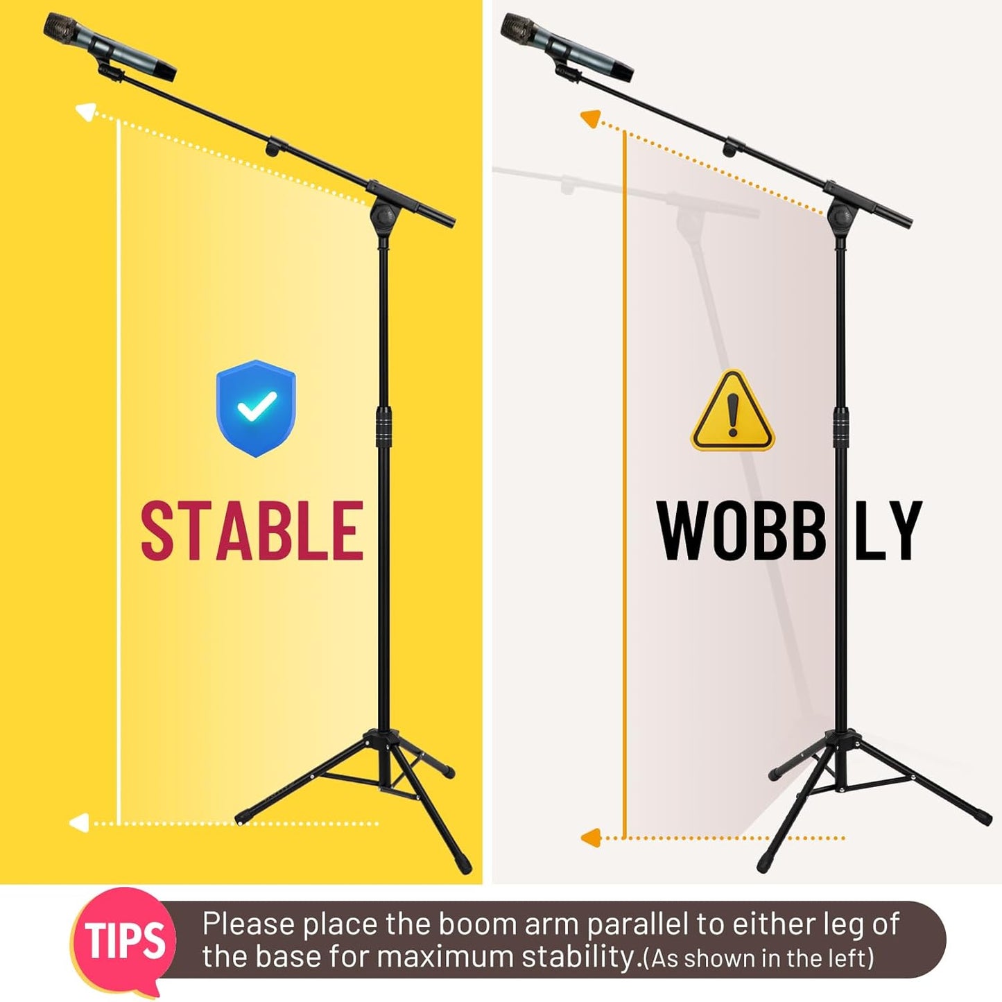 CAHAYA Dual-use Tripod Microphone Stand Boom Arm Floor Mic Stand Portable with Carrying Bag and 2 Mic Clips for Singing Performance Wedding Stage Meeting Live CY0311