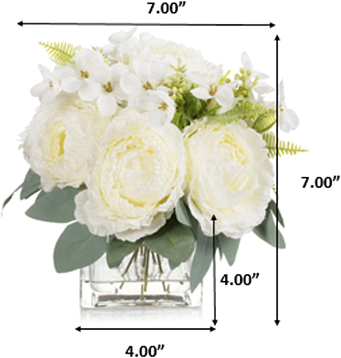 ENOVA FLORAL Artificial Flower Arrangement with Vase,Mixed Artificial Silk Peony Flower in Vase for Decoration Home Office, Wedding Centerpiece (Cream02)
