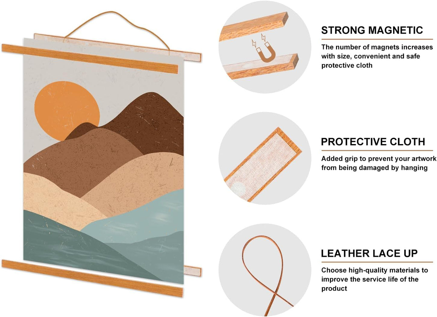 34x22 34x23 34x24 Poster Frame, Magnetic Light Wood Wooden Frame Hanger for Photo Picutre Canvas Artwork Art Print Wall Hanging (1 Pack, 34", Teak Color)