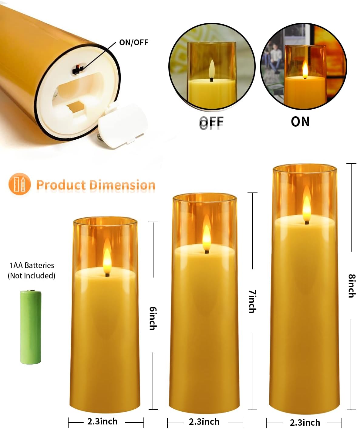 Flickering Flameless Candles Battery Operated with Remote and 2/4/6/8 H Timer Plexiglass Led Pillar Candles Pack of 9 (D2.3 xH 6" 7" 8") with Realistic Moving Wick Candles for Home Decor(Gold)