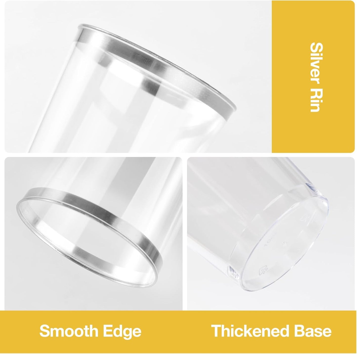 Goodluck 100PCS 12oz Silver Plastic Cups for Party, Disposable Silver Cups, Plastic Cocktail Glasses for Wedding Thanksgiving, Christmas, and Parties