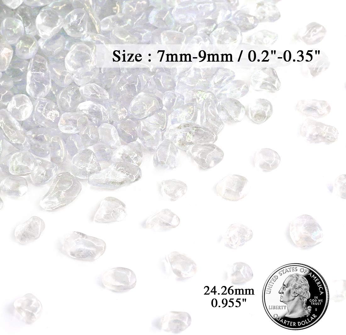 Hilitchi Glass Stones Rock Crystals Gemstones for Event Weddings Birthday Decoration Vase Fillers Table Scatter Party Table Decoration (White Rainbow Moonstone Aprox 1lb/455g/Bag)