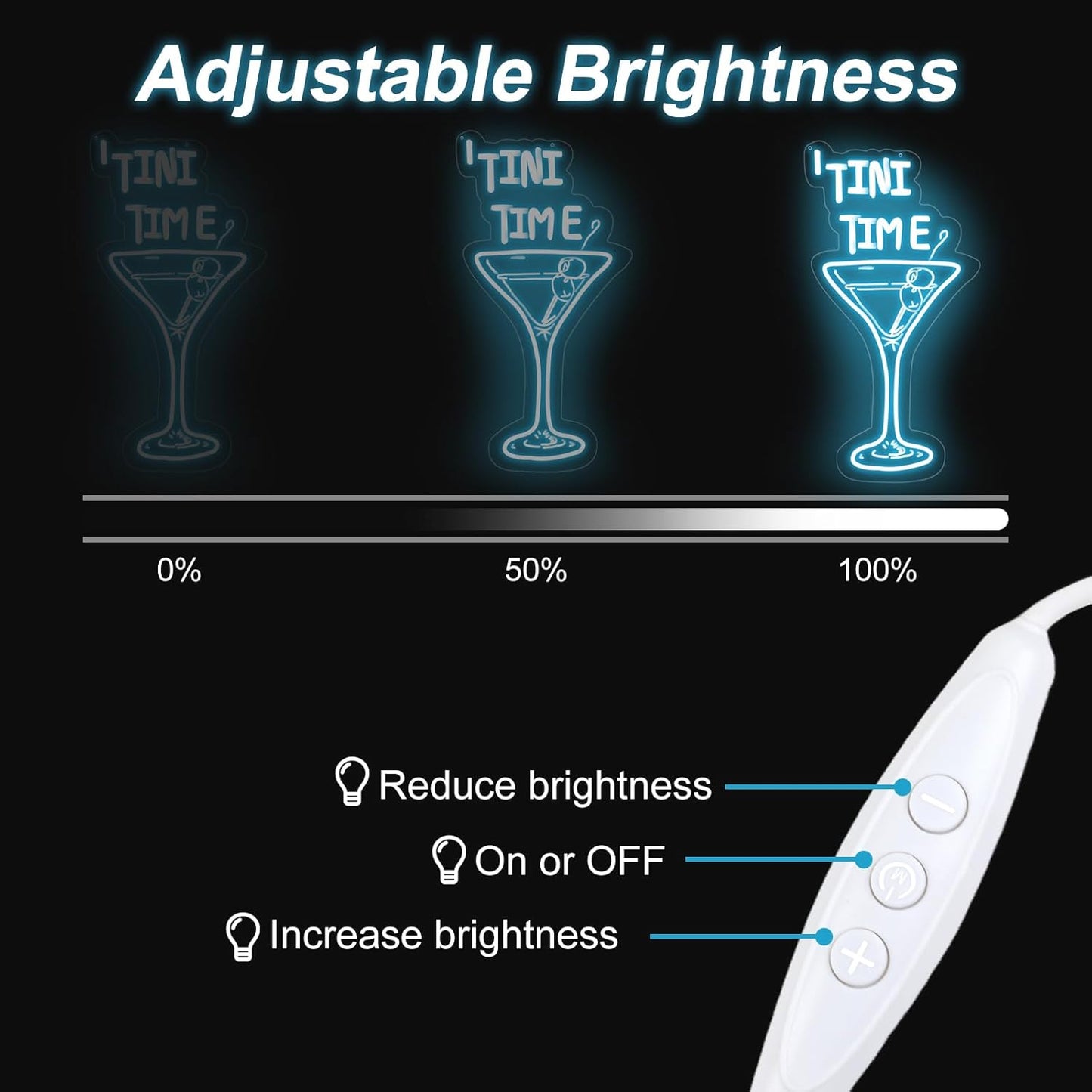 Tini Time LED Neon Sign, Martini Neon Sign for Bars, Elegant Cocktail Glass Neon, Martini Cocktail Bar Wall Decor, Bar Wall Art, Pub neon, 16.5"x8.7", Ice Blue