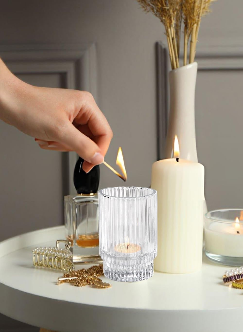 Serene Spaces Living 3.75in Clear Ribbed Glass Votive Holder, Decorative Centerpiece for Wedding, Christmas, Thanksgiving, Dining Table, Home Décor, 2.25" Diameter & 3.75" Tall, Pack of 32