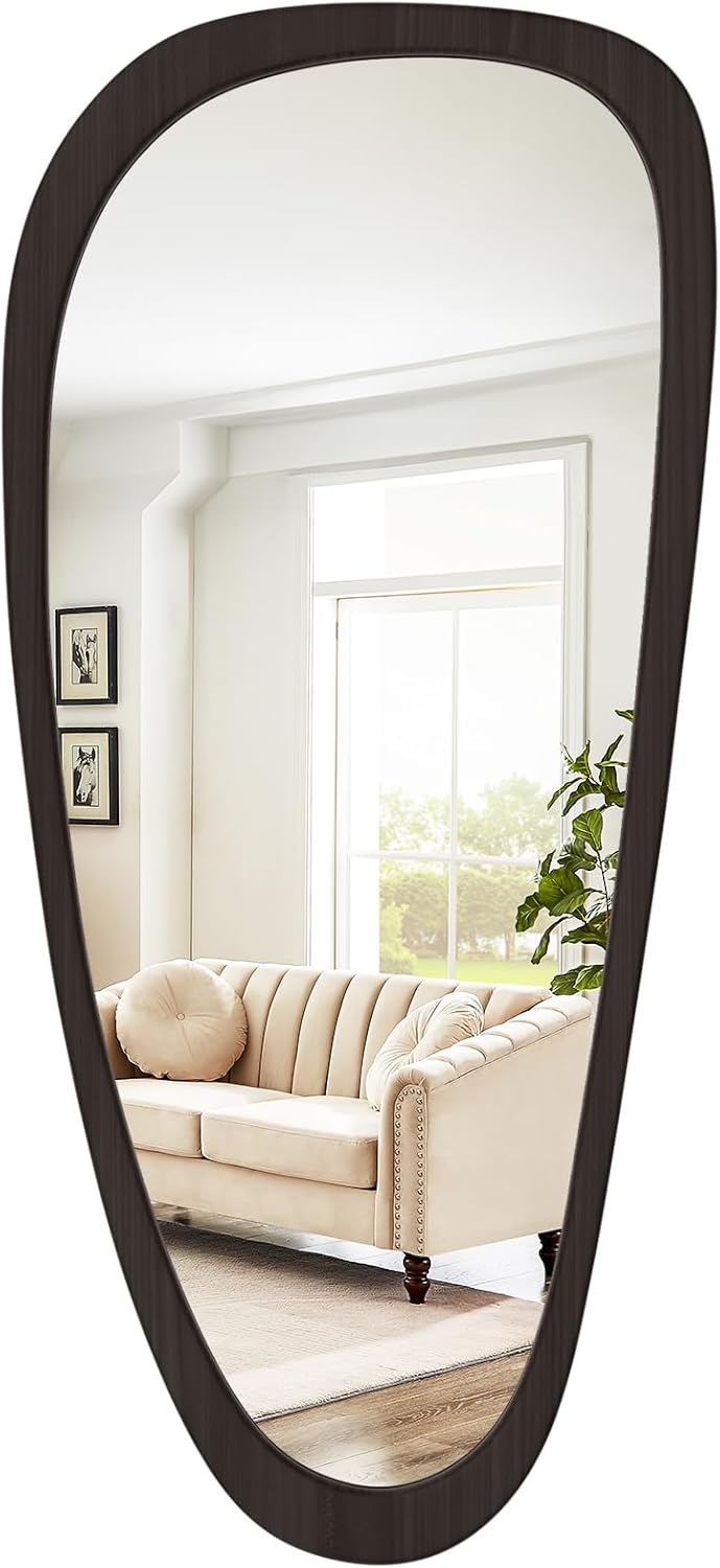 WallBeyond Asymmetrical Mirror, Irregular Wall Mirror, Wall Mirrors Decorative for Bedroom Living Room Entryway Hall, Wood Mirror for mid Century Modern Decor 48" H x 22" W, Black