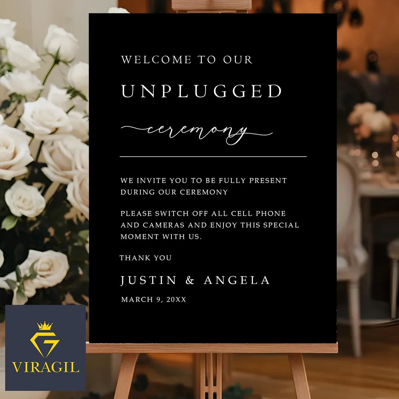 Modern Unplugged Wedding Yard Sign – Custom Name & Date – Printed on Acrylic or Corrugated Plastic