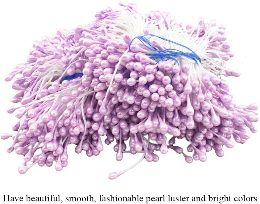 HAHIYO 700Pcs 3mm Light Purple Pearl Double Head Flower Stamen - Artificial Pistil for Floral Making, Scrapbook Decoration