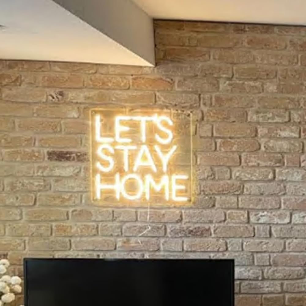 Let's Stay Home Neon Sign, Custom Home LED Neon Light Bedroom Living Room Kitchen Wall Decor Art Wedding Decoration Personalized Gift Size:20x 18inches