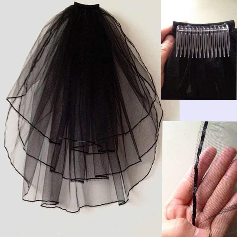 Women's Short Wedding Veils with Comb 3 Tier Halloween Tulle Bridal Veil