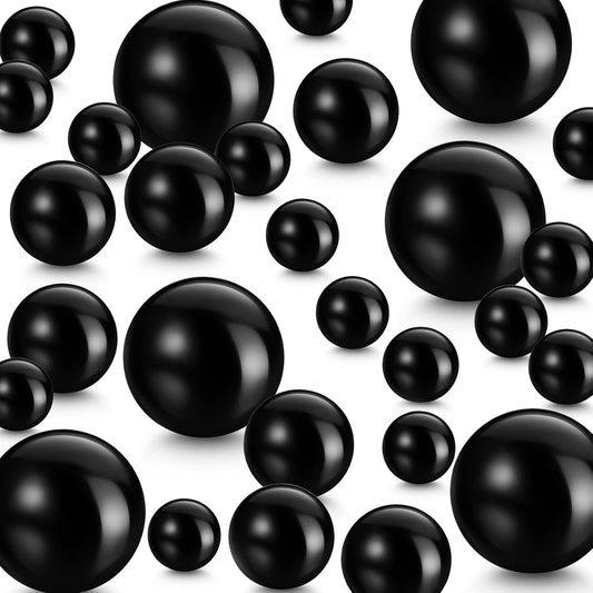 150 Pieces Vase Filler Faux Pearls Vase Makeup Beads No Hole Gloss Bead Mixed Sizes Round Pearl for Home Party Wedding Decor, 8/14/20 mm(Black)