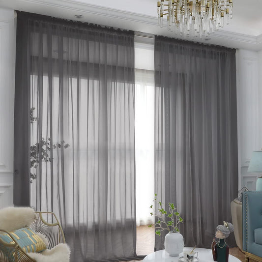 Window Dark Gray Sheer Curtains 130 Inches Long 2 Panels Sheer Curtain Basic Rod Pocket Panel for Bedroom Children Living Room Yard Kitchen (Dark Gray, 52" W x 130" L | 2 pcs)