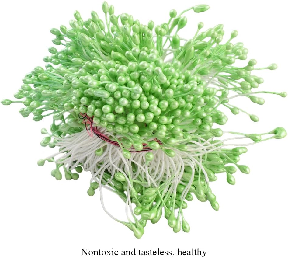 HAHIYO 700Pcs 3mm Light Green Pearl Double Head Flower Stamen Pistil Hand-Made Artificial Flower Pistil para Flore Pearlized Floral Stamen Flower Pollen Stamen for Flower Making Scrapbook Decoration