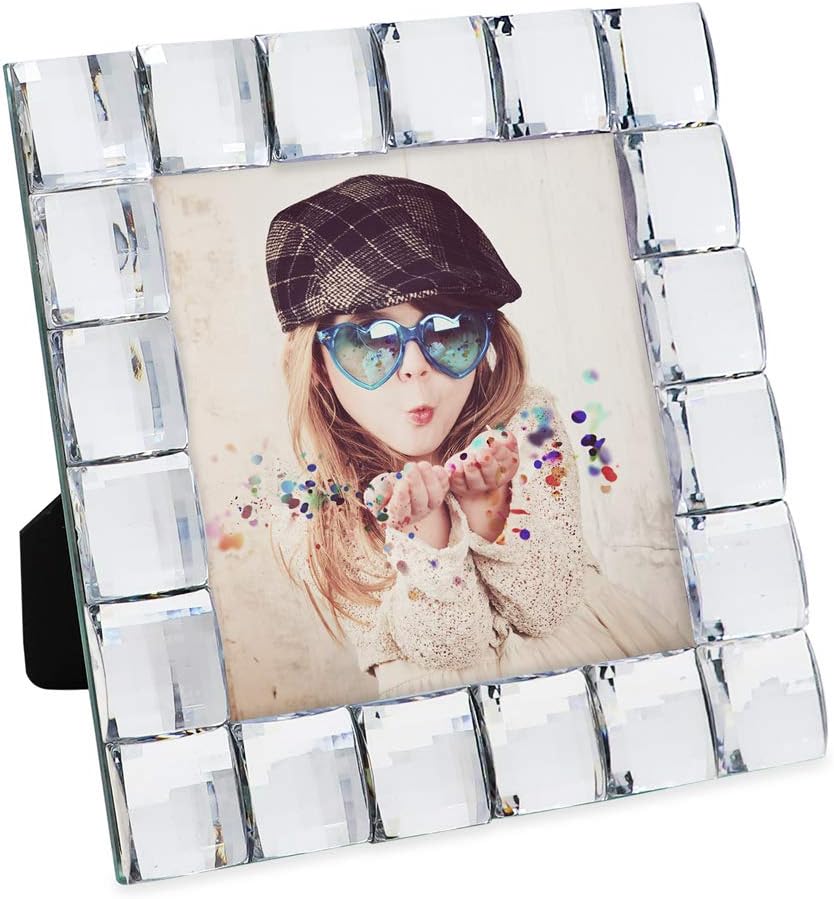 Isaac Jacobs Decorative Sparkling Clear Jewel Picture Frame, Photo Display & Home Décor (4x4, Clear)