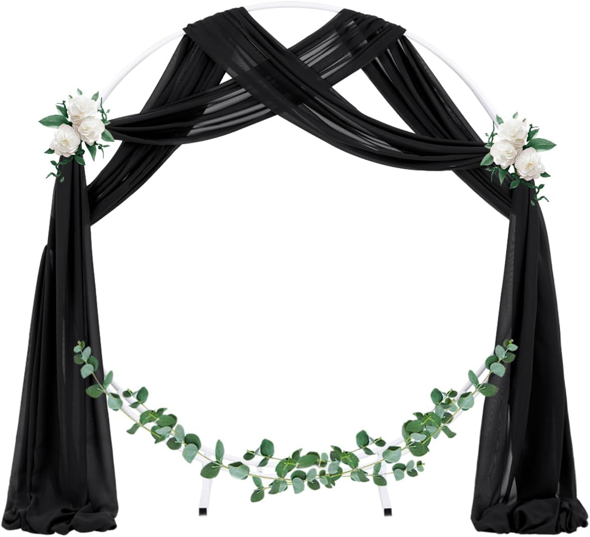 Socomi Wedding Arch Draping Fabric 3 Panels 29" x 18Ft Black Sheer Curtain Drapes 6 Yards for Wedding Baby Shower Ceremony Birthday Party Decoration