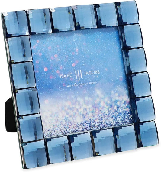 Isaac Jacobs Decorative Sparkling Navy Jewel Picture Frame, Photo Display & Home Décor (4x4, Navy)