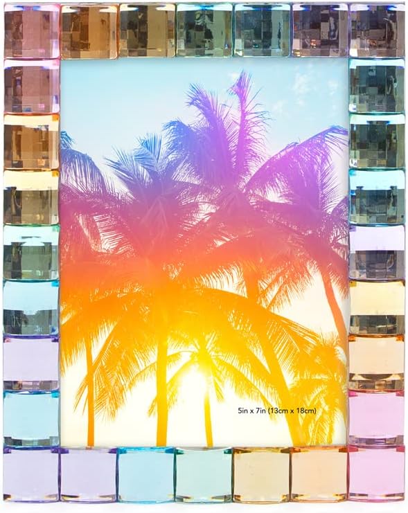 Isaac Jacobs Decorative Sparkling Jewel Picture Frame, Photo Display & Home Décor (5x7, Rainbow)