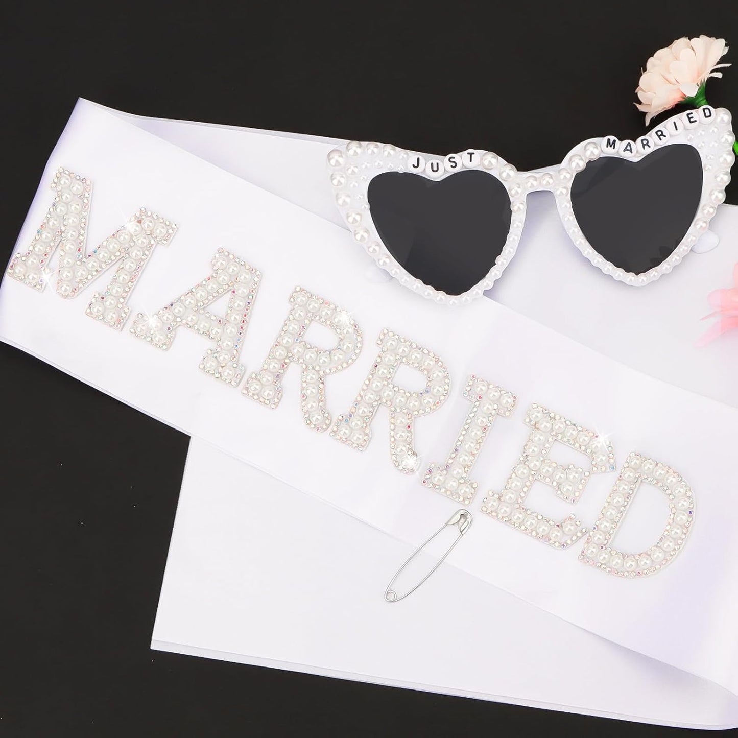 White Bride Sash & Heart Sunglasses Set Bachelorette Party Decorations Bridal Shower Engagement Party Decorations