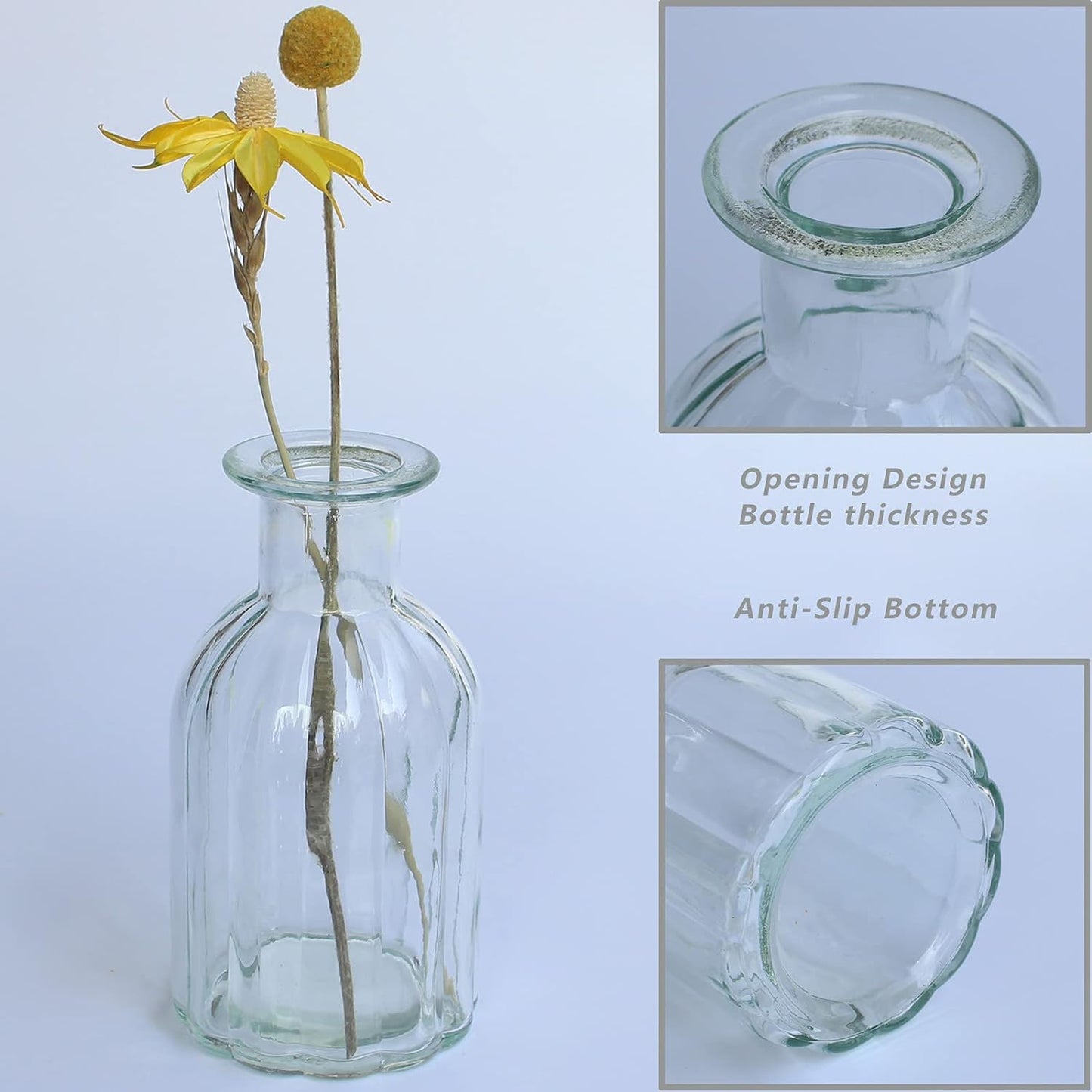 Set of 12 Glass Vases Bud Vases in Bulk, Small Vase for Flowers, Clear Vases Set for Rustic Wedding Decorations, Home Table Flower Decor, Shelf Decor Mini Vases 2.85"X 5.4"