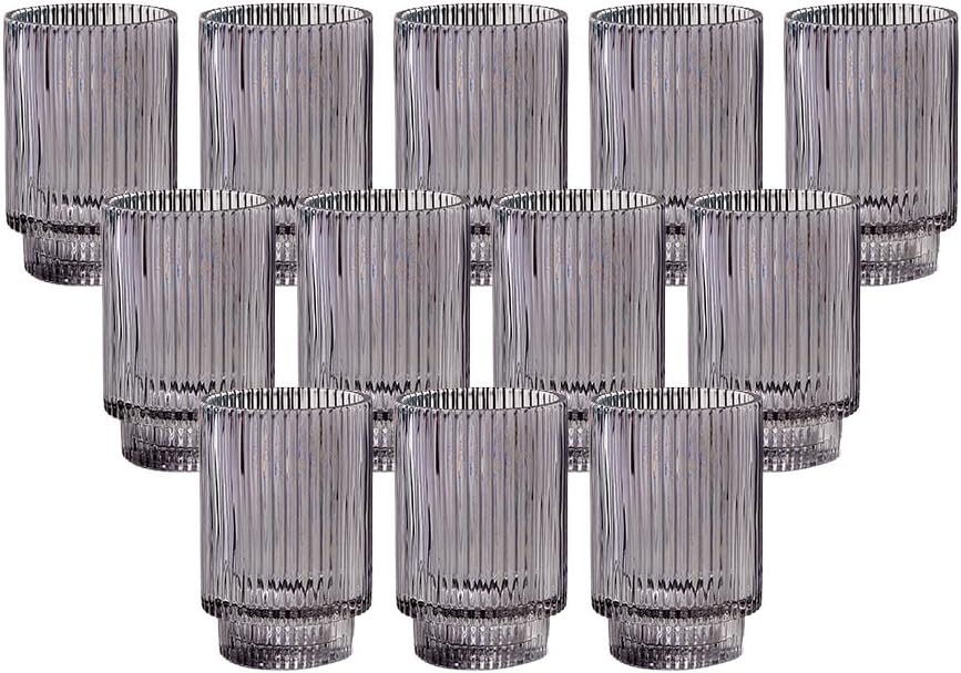 Serene Spaces Living 5in Smoke Ribbed Glass Votive Holder, Decorative Centerpiece for Wedding, Christmas, Thanksgiving, Dining Table, Living Room, Home Décor, 3.25" Diameter & 5" Tall, Pack of 24