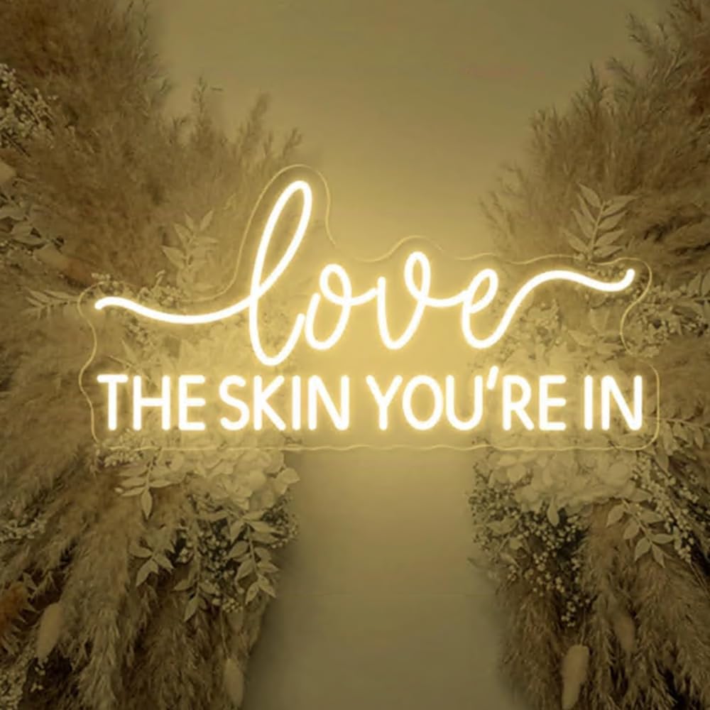 Love The Skin You 're In Neon Sign,Wax Specialist Wall Sign,Esthetics Salon Suite Decor, Waxing Studio Sign,Clinic Sign Size:17inches