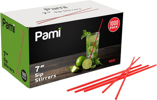 PAMI 1000 Pack Disposable 7 Inch Plastic Coffee Stirrers Straws Red Cocktail Straws for Hot and Cold Drinks