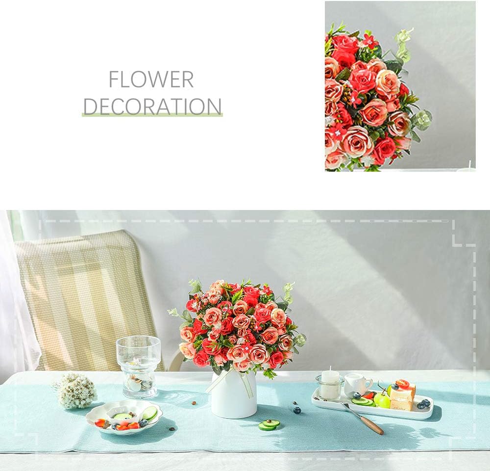 LESING Artificial Silk Rose with Vase Fake Flowers Wedding Flowers Bouquets Arrangement Home Office Party Centerpiece Table Decoration (Red)