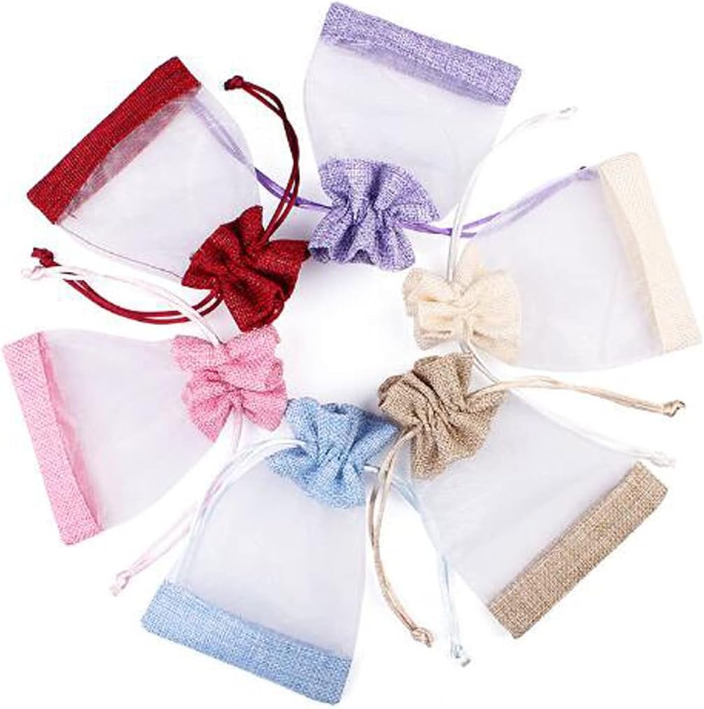 50 Pcs Burlap Bags with Drawstring,3.9"x5.5" Gift Bags Jewelry Pouch Bags for Candy Packing Party Favors Wedding Holiday DIY Craft(Pink)