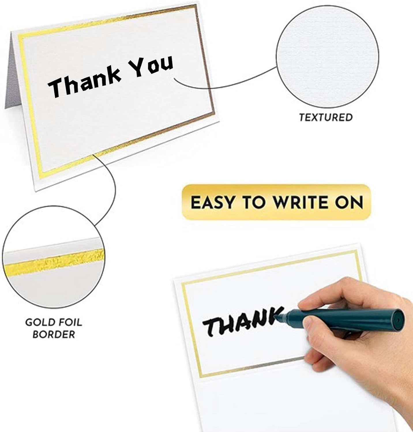 50Pcs Table Place Cards Wedding Name Cards with Gold Foil Border White Blank Small Tent Card for Table Setting Wedding Birthday Dinner Party (Gold)