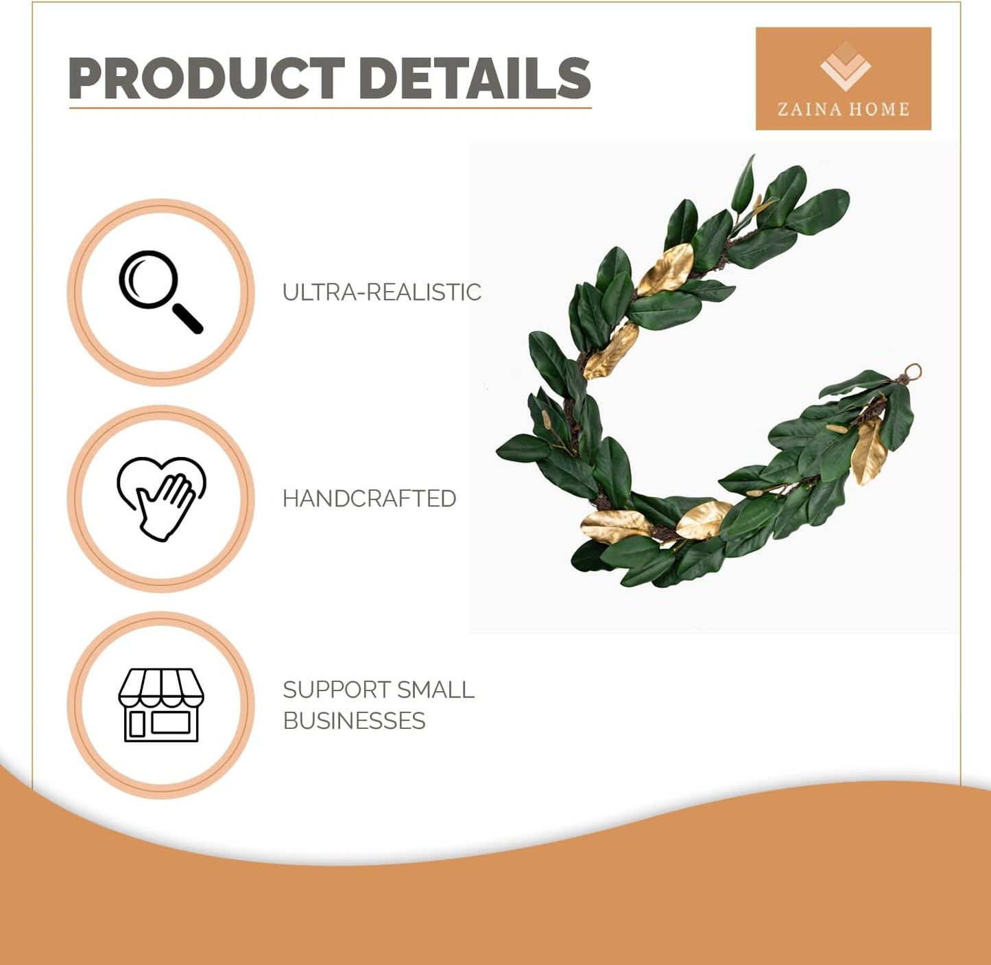 Green & Gold Magnolia Garland, 6ft Magnolia Leaf Christmas, Handmade Magnolia Christmas Decor with Faux Magnolia Leaves, Perfect Garland for Mantle & Holiday Decorations